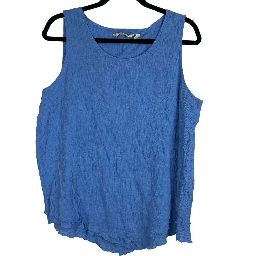 Soft Surroundings Blue Textured Scoop Neck Tank Top